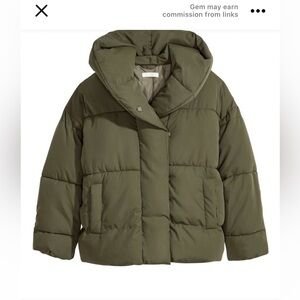 H & M oversized olive Green Puffer Jacket size xs